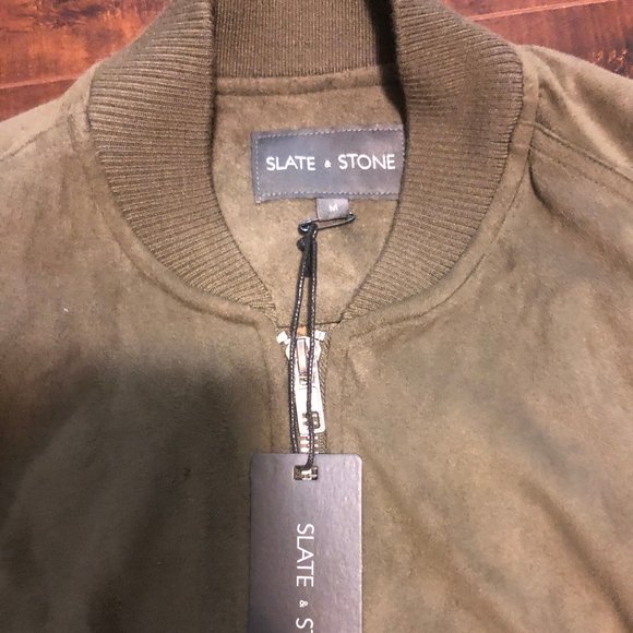 Slate and Stone Olive Green Faux Suede Bomber-NEW - Picture 3 of 3